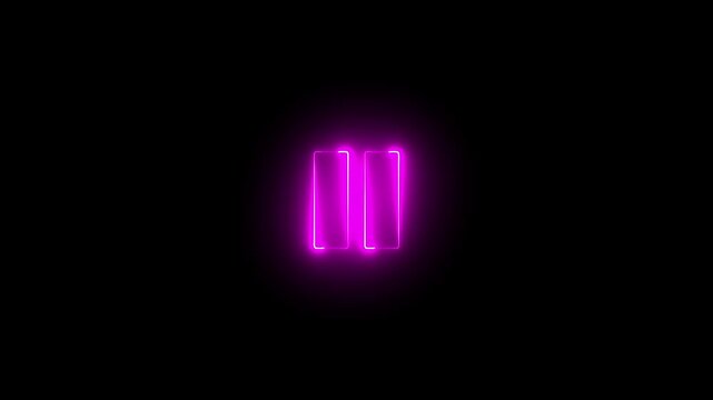 Neon pause button sign icon animation glowing pink color player pause circle stop music video and audio media control sign symbol on black background
