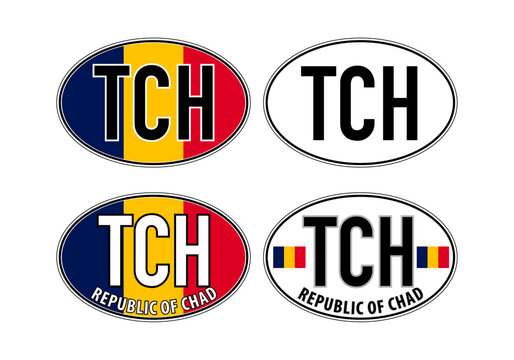 Chad, oval international vehicle registration code license plate car sticker, vector illustration