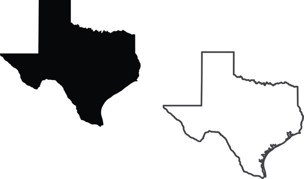 Texas State Map Silhouette and Outline Border Vector Illustration