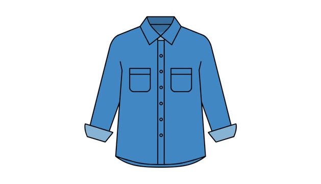 Classic blue denim button-down shirt with long sleeves and two chest pockets shown isolated on a white background.
