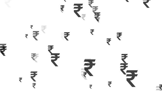 Animation of an Indian rupee collection with a transparent background, rupee currency symbol, motion graphics, 4K video.