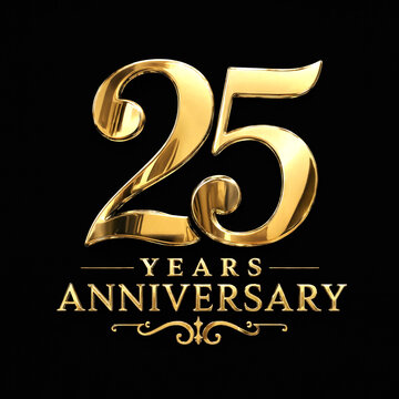 Golden elegant twentyfive years anniversary celebration design with decorative typography and flourish