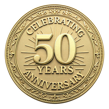 Golden fiftieth anniversary coin with elegant design celebrating fifty years of achievement and success