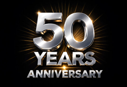 Golden glowing fifty years anniversary celebration design with radiant light effects and metallic typography