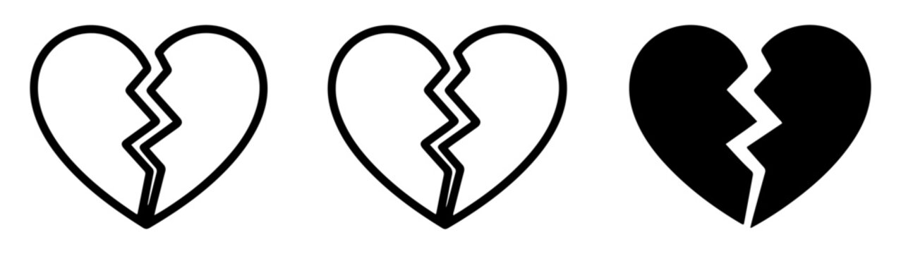 broken heart crack outline icon vector