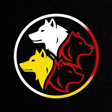 Colorful Wolf Heads in Circular Emblem