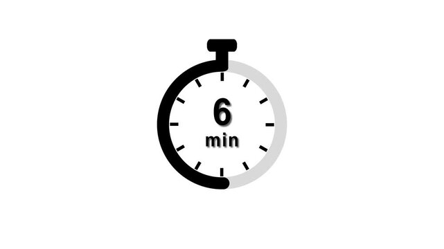 6 min clock icon animation. Clock 6-minute icon Digital and analog clock 6 minutes isolated on white background. and creating a stunning video.4k video.