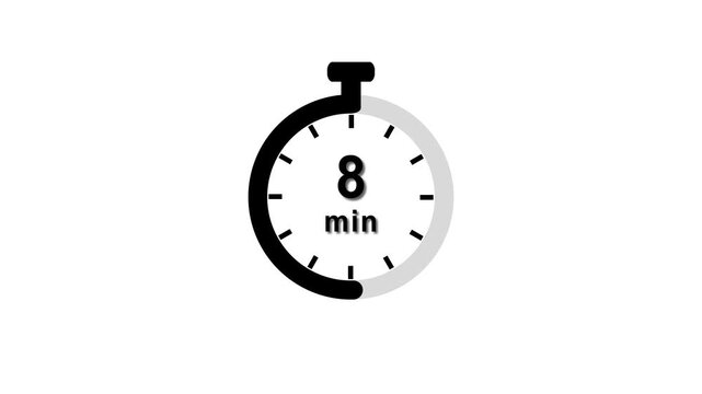 8 min clock icon animation. Clock 8-minute icon Digital and analog clock 8 minutes isolated on white background. and creating a stunning video.4k video.