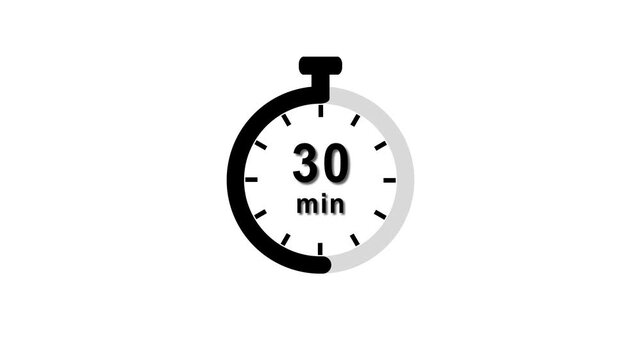 30 min clock icon animation. Clock 30-minute icon Digital and analog clock 30 minutes isolated on white background. and creating a stunning video.4k video.