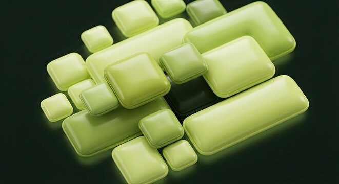 Green Rounded 3D Blocks on Reflective Surface