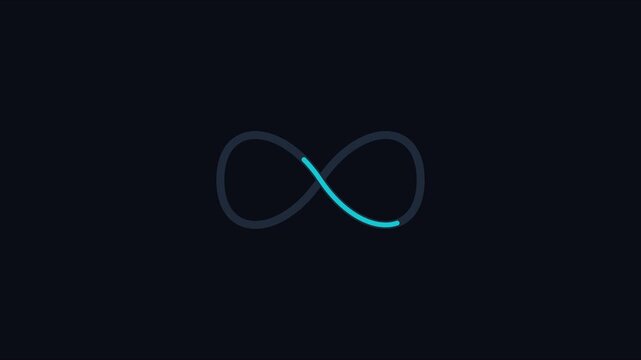 Minimalist infinity symbol loading animation with cyan glowing progress bar loop 4k