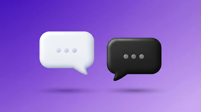 3D Render Chat Speech Bubbles Black White Floating Purple Gradient Background Online Messaging