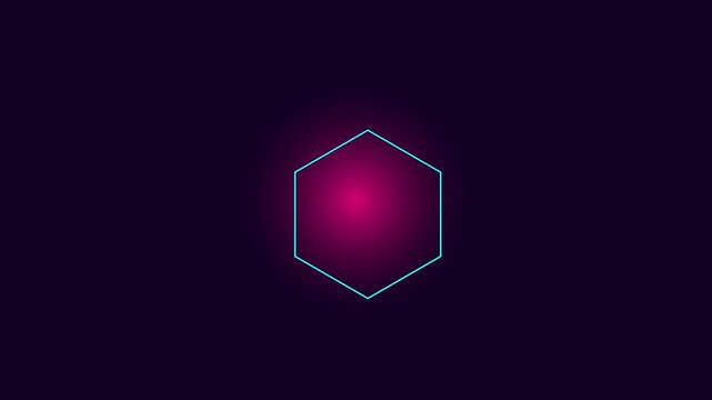 Neon hexagon shape pulsing with glowing pink light 4k background, animation
