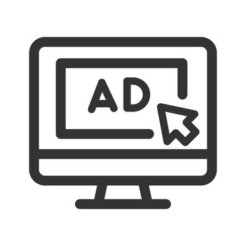 Online advertising line icon. Pay-per-click PPC and digital marketing vector symbol.