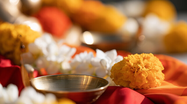 Decorative Floral Offerings During the Traditional Chariot Festival of Thiruvarur Celebration