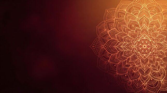 Intricate golden mandala pattern on a dark red gradient background