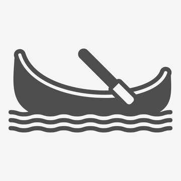 Canoe boat with paddle solid icon, canoeing, rowing concept. Vector graphics. Rowing sport, water transport sign with glyph style icon for mobile or web design