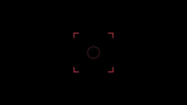 Digital camera autofocus target overlay with red reticle and scanning hud for ui animation 4k