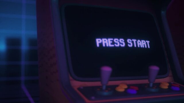 Retro Arcade Machine Screen With Glowing Press Start Message