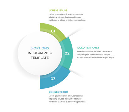 Infographic template with 3 arc segments arranged in a partial ring around a central circle, ideal for presenting options or categorized information