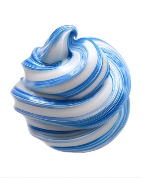 Striped blue and white toothpaste gel swirl with glossy texture, dental care product element isolated on white background