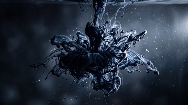 Black Ink Swirling and Dissolving in Water Abstract