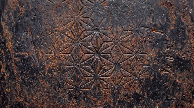 Rustic Cast Iron Texture with Geometric Star Pattern