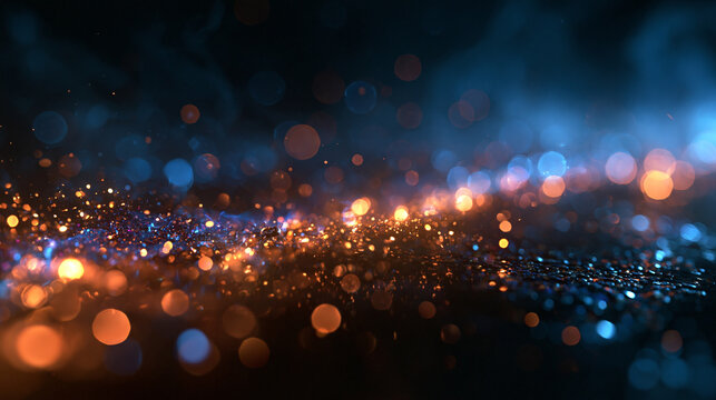 Golden and Blue Glitter Bokeh Lights Abstract Background