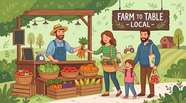 Family Buying Organic Vegetables at Local Farmers Market
