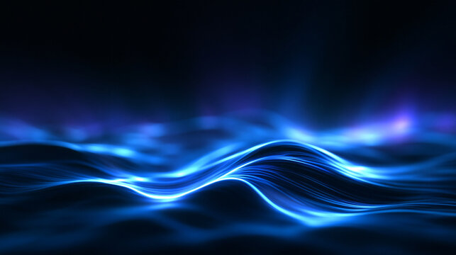 Abstract Blue Energy Waves Flowing on Dark Background