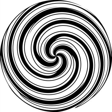 Bold black and white concentric spiral vortex pattern with thick swirling bands, creating a striking hypnotic optical illusion design.