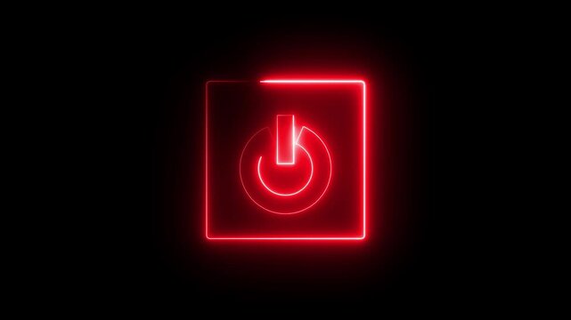 Neon Power button icon animation glowing red color shutdown switch screen turn on off button computer mobile phone startup stop sign closed icon on black background