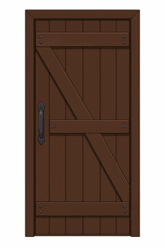 Wooden Door Flat Vector Illustration Isolated on White Background, Rustic Classic Entrance with Solid Colors, Shadow and Highlight