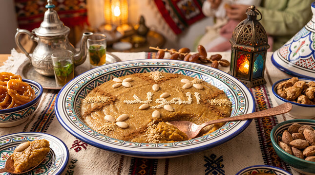 tamina is the name of algerian food is base with semolina and honey, this is a tradition sweet food for mawlid or ramadan