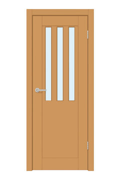 Wooden Door Flat Vector Illustration Isolated on White Background, Rustic Classic Entrance with Solid Colors, Shadow and Highlight