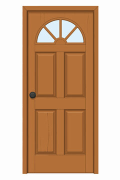 Wooden Door Flat Vector Illustration Isolated on White Background, Rustic Classic Entrance with Solid Colors, Shadow and Highlight