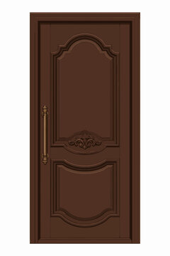 Wooden Door Flat Vector Illustration Isolated on White Background, Rustic Classic Entrance with Solid Colors, Shadow and Highlight