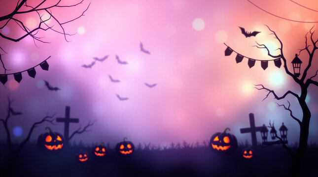 Halloween Pattern Background with Spooky Decorations