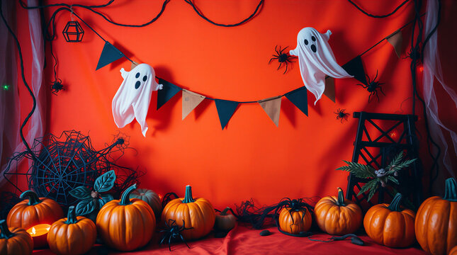 Halloween Pattern Background with Spooky Decorations