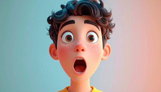 Surprised Cartoon Boy Reacting with Wide Eyes and Open Mouth