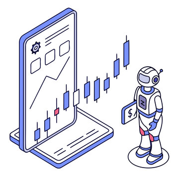 Isometric algorithmic trading robot and financial market chart