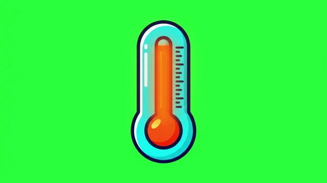 Cartoon thermometer increasing temperature animation on green screen background