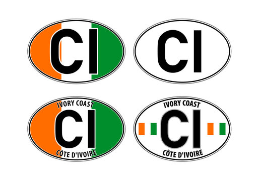 Ivory Coast, oval international vehicle registration code license plate car sticker, vector illustration