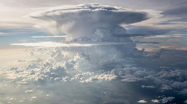 Spectacular view of a towering thundercloud and its dramatic formation over the sky