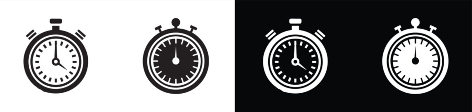 stopwatch icons with analog clock faces in contrasting color schemes for design projects and digital illustrations