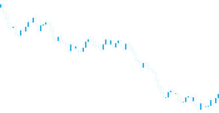 Minimalist blue candlestick chart showing market volatility and price fluctuations, isolated on transparent background for financial trading platforms, economic analysis, and investment data reports.