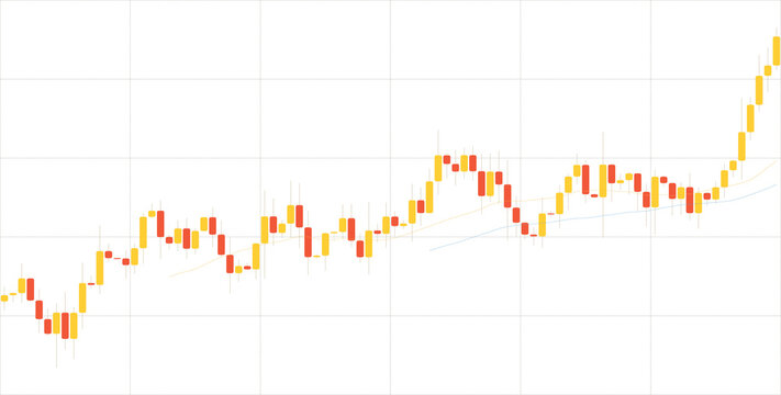 Dynamic financial stock market candlestick chart with yellow and orange bars, isolated on transparent background, representing growth, market momentum, and positive investment performance trends.