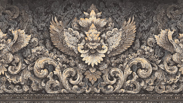 Brown Gold Vector Balinese Carving Ornament Garuda Pattern Background