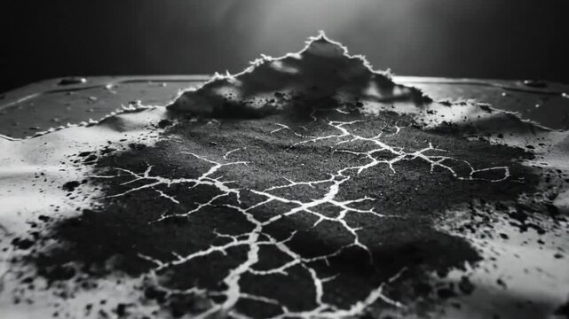 Black and white dramatic close up of damaged paper and surface with atmospheric lighting and textures