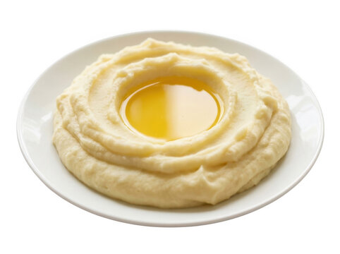 Creamy mashed potatoes with melted butter isolated on transparent background